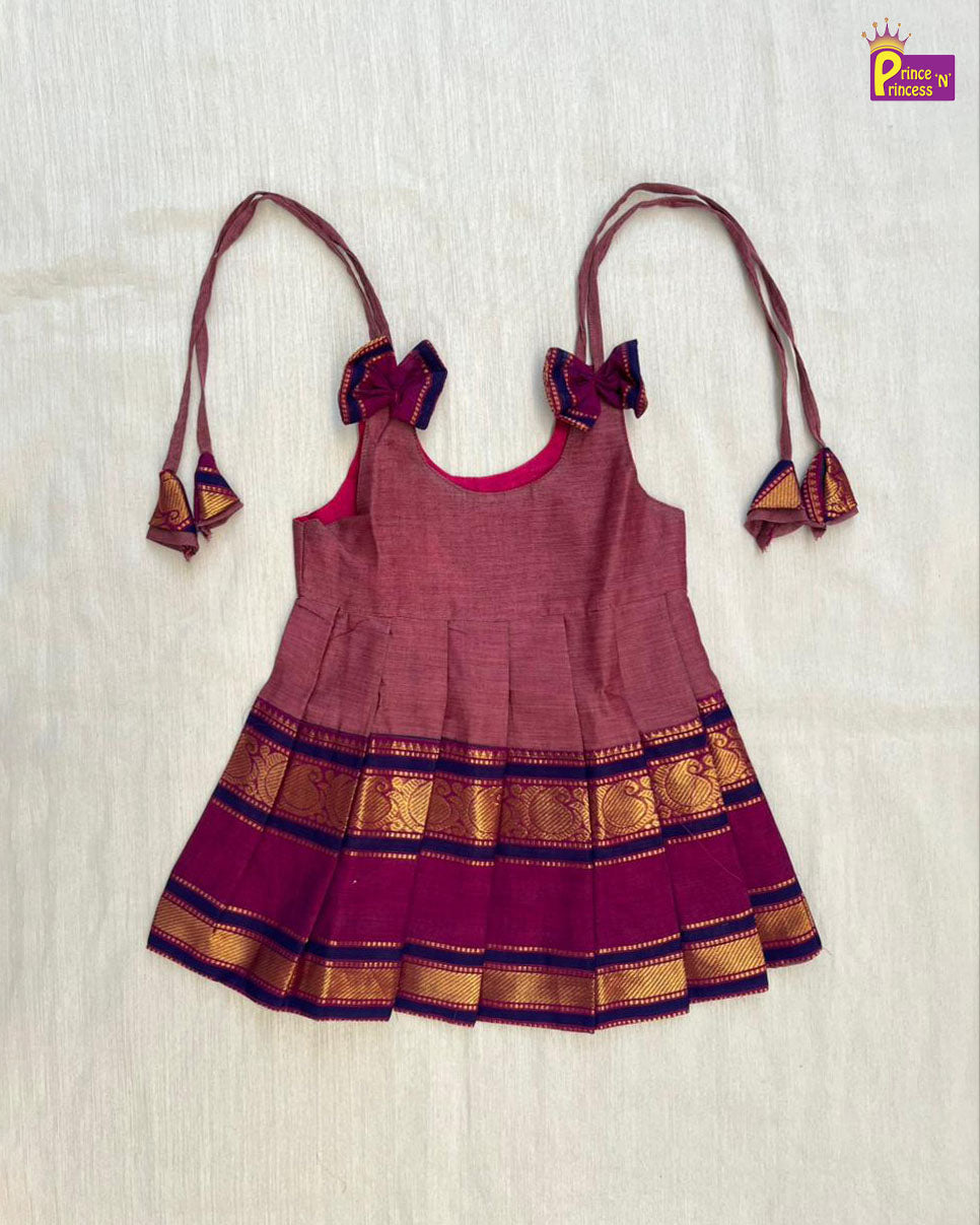 Traditional maroon dress with gold patterns on a light background - Prince N Princess