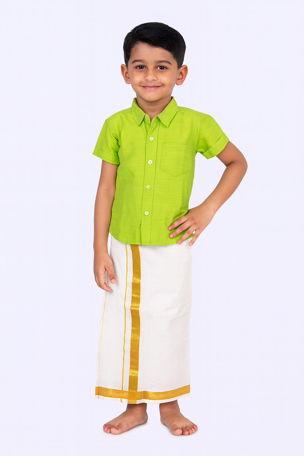 Boys South Indian Green Shirt Dhoti SD093