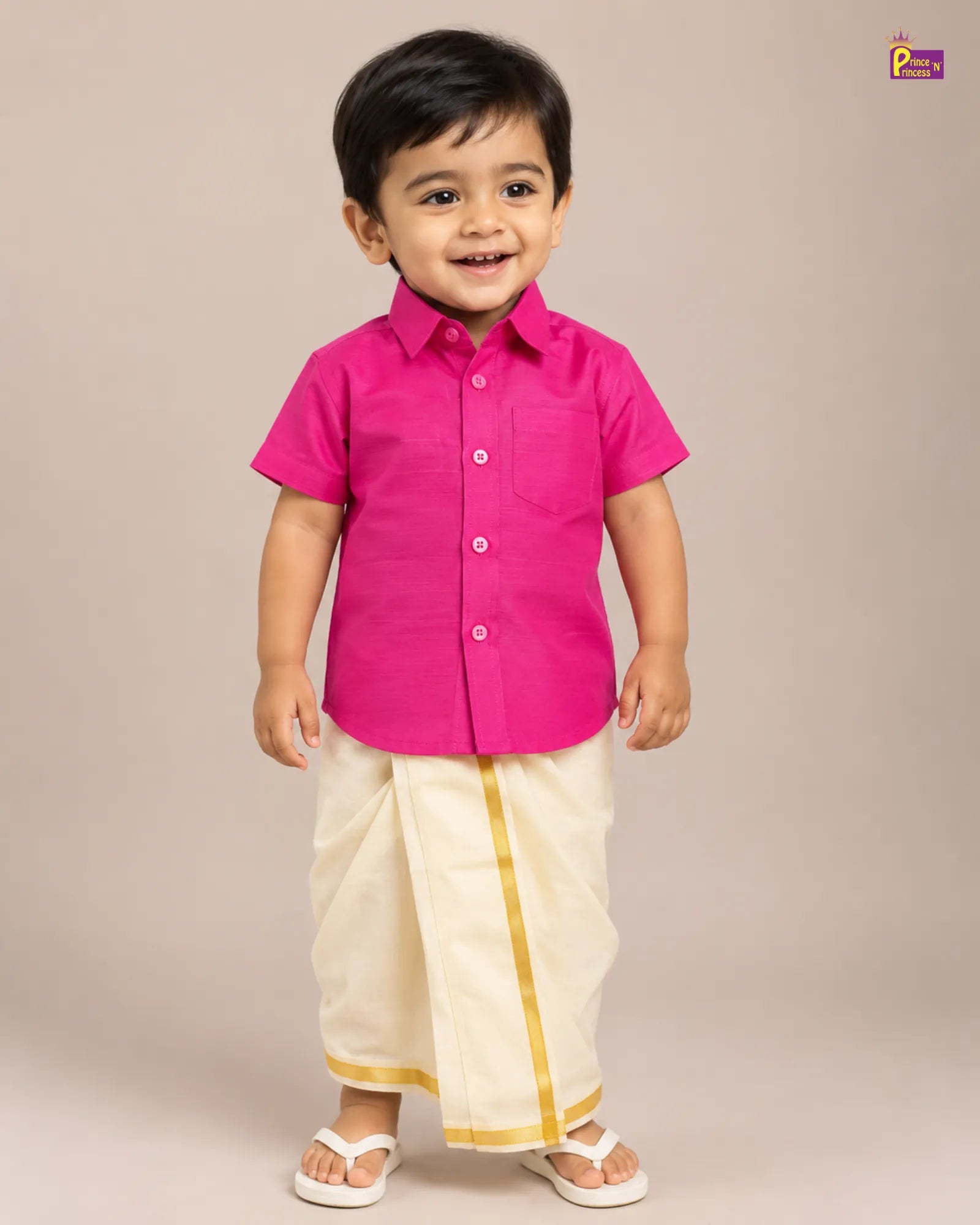 Boys South Indian Shirt Dhoti in Pink SD115