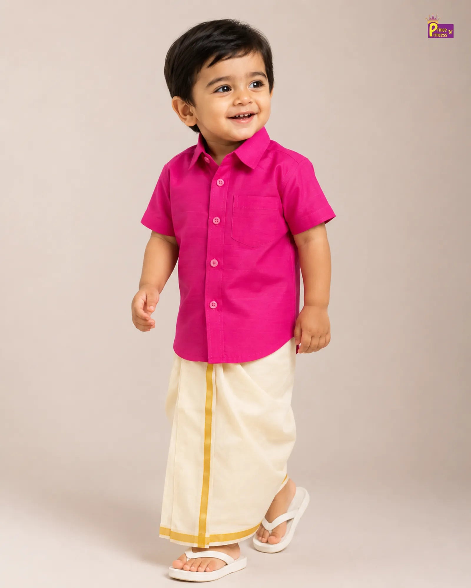 Boys South Indian Shirt Dhoti in Pink SD115