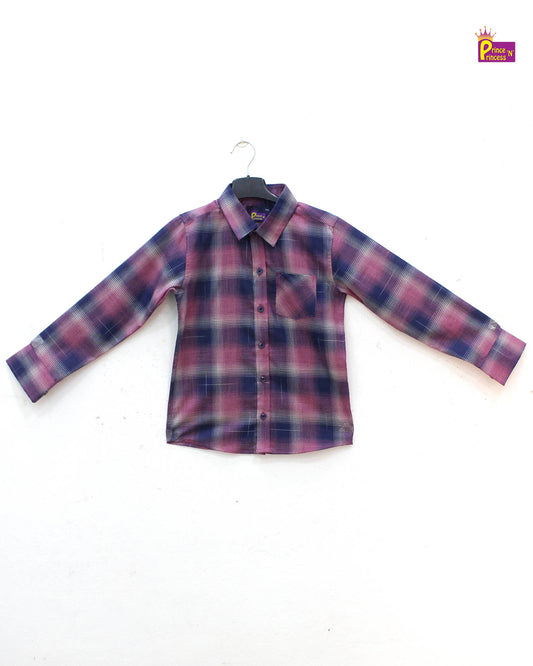 Kids Blue with Purple Checked Full Sleeve shirt ST131