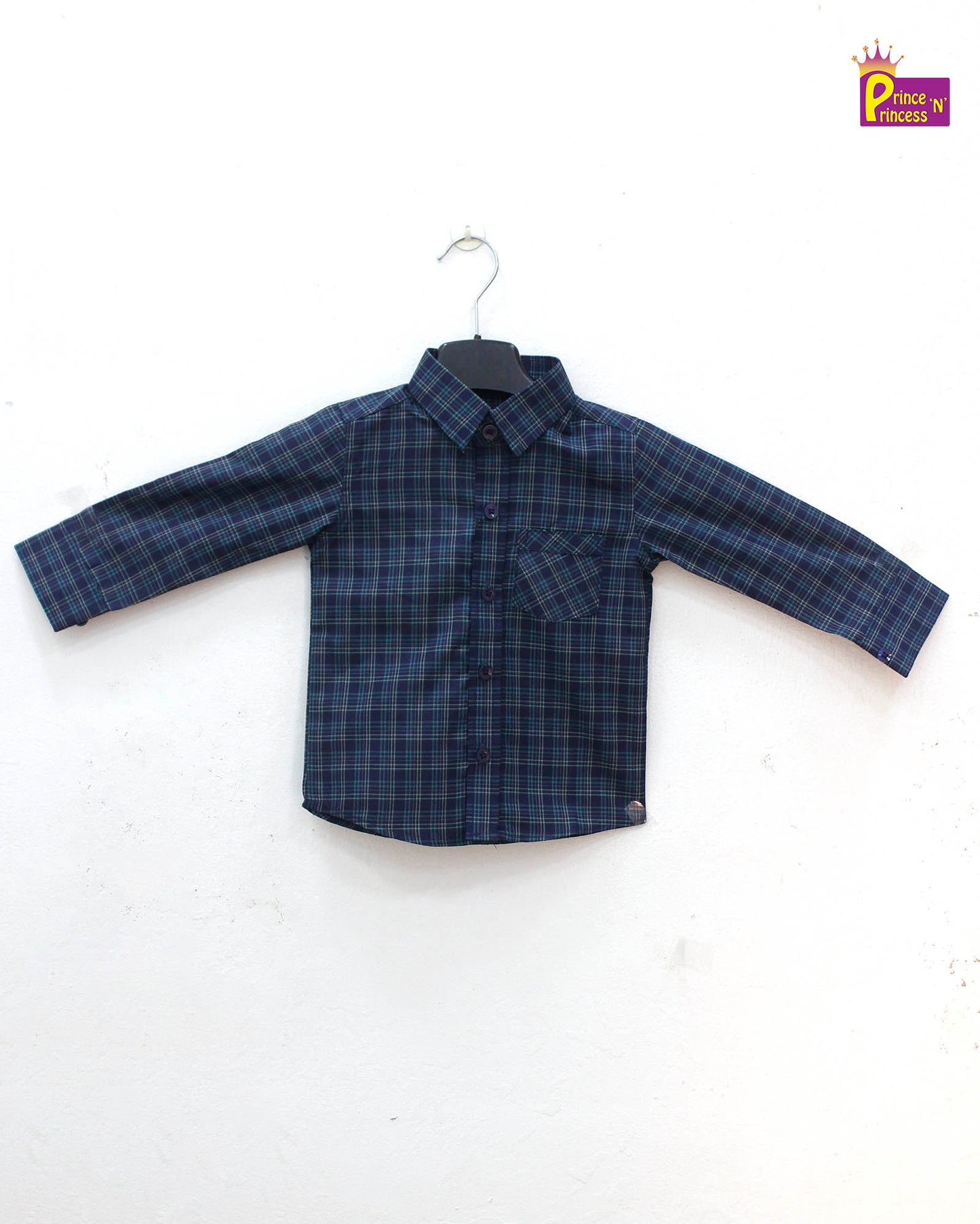 Kids Blue checked Cotton Shirt ST136