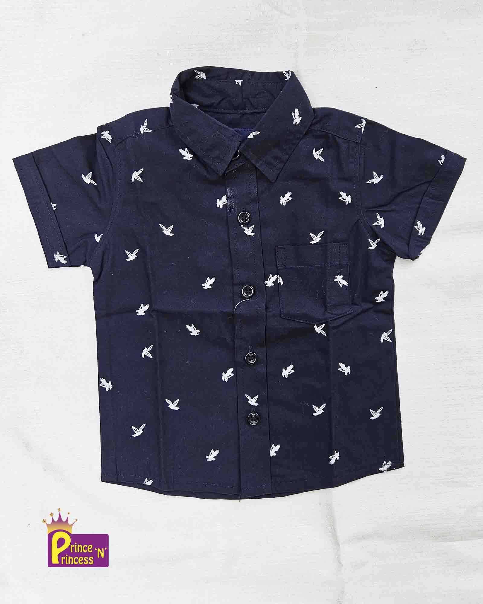 Kids Cotton Printed Navy half Sleeve shirt ST145 Prince N Princess