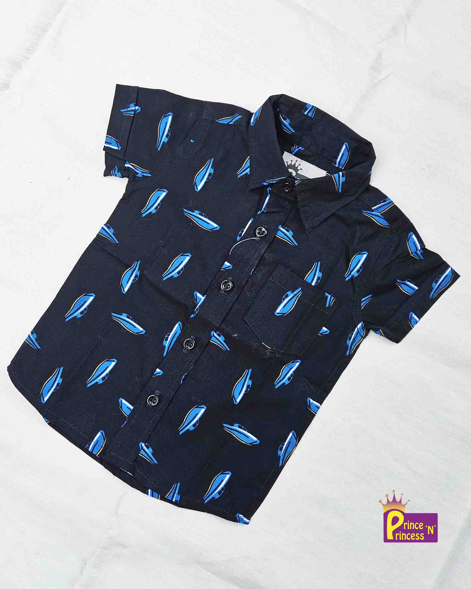 Kids Cotton Printed Navy half Sleeve shirt ST147 Prince N Princess