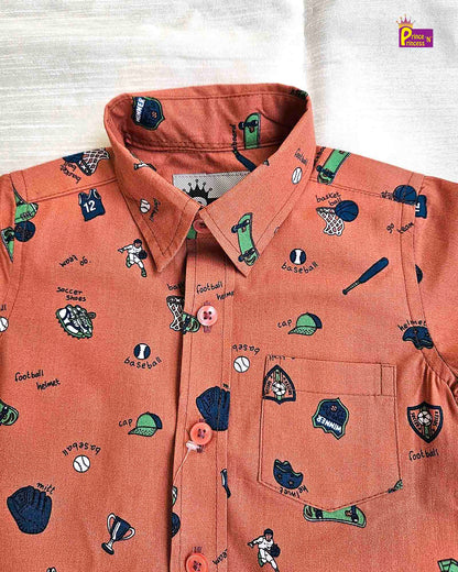 Kids Cotton Printed Orange half Sleeve shirt ST148 Prince N Princess