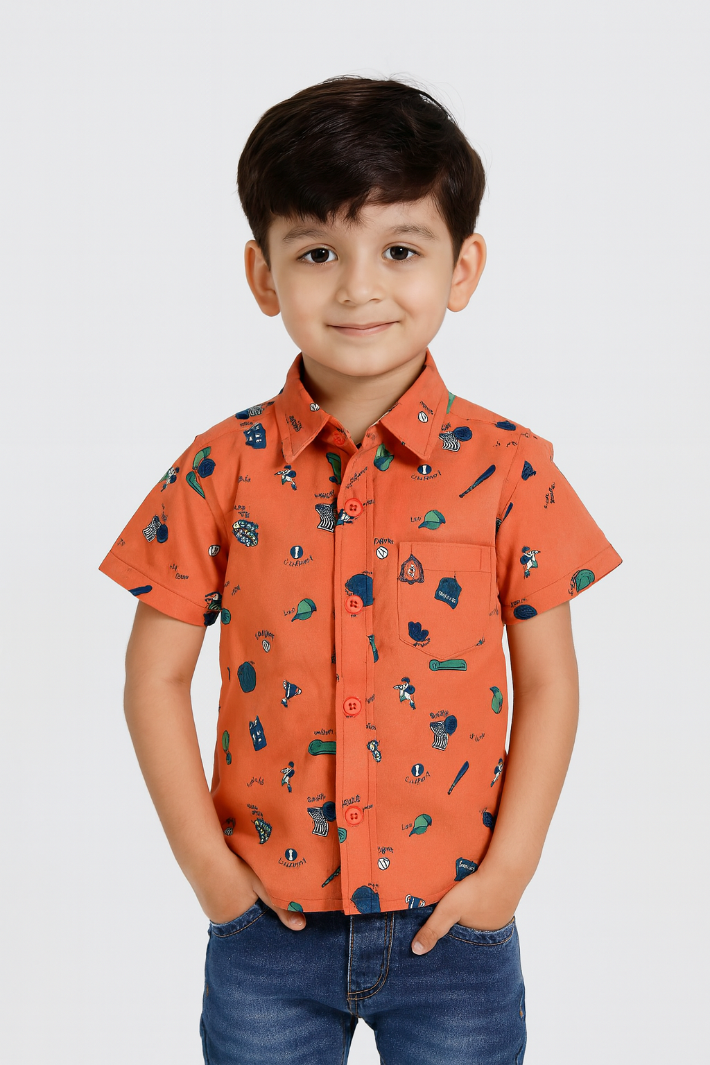 Kids Cotton Printed Orange half Sleeve shirt ST148