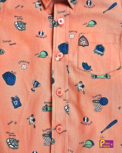 Kids Cotton Printed Orange half Sleeve shirt ST148 Prince N Princess