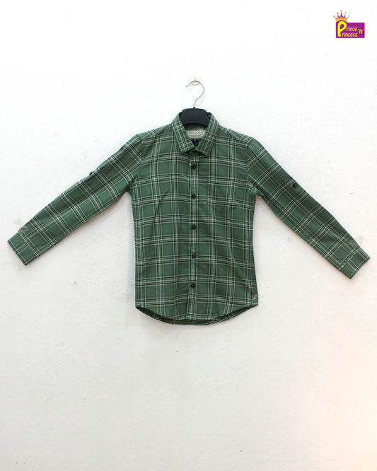 Kids Green checked Cotton Shirt ST190