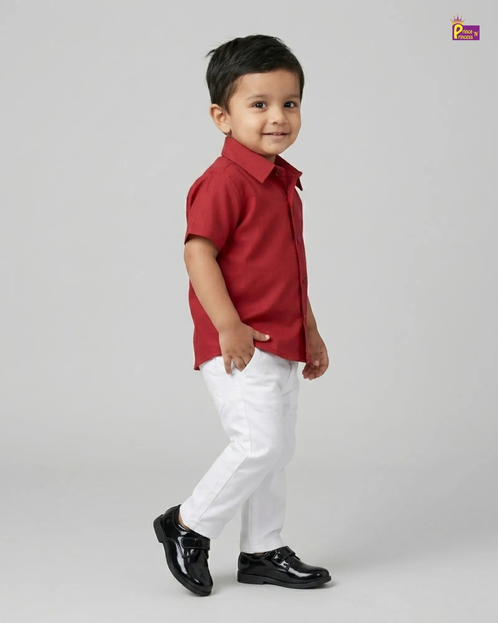 Kids Half Sleeve Silk Party Wear Shirt in Red ST230