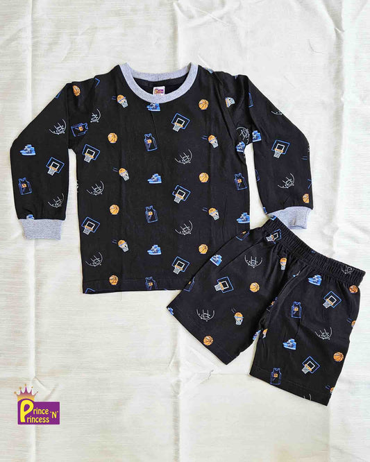Boys Black Printed  TShirt with Trouser TS096 Prince N Princess
