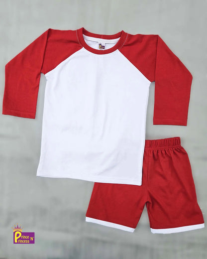 Boys Red white   Raglan Sleeve T shirt with Trouser TS104 Prince N Princess