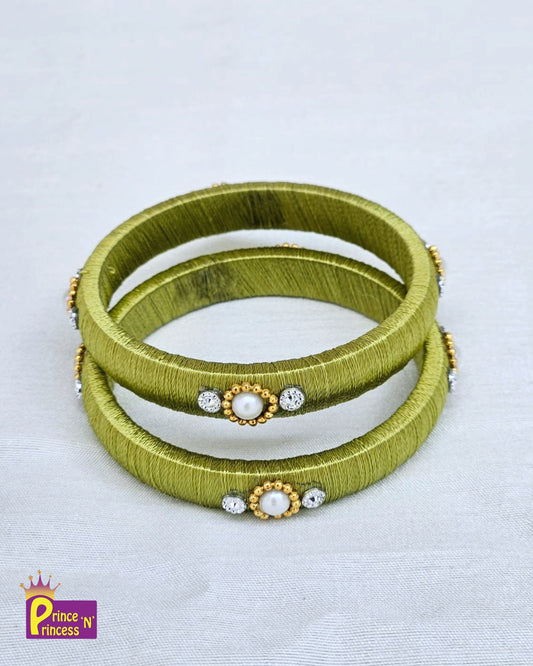 Kids Olive Green Silk Thread Bangles BA010