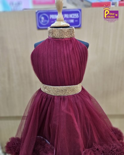 Kids Maroon Colour  Birthday Frock  BG185 - Prince N Princess