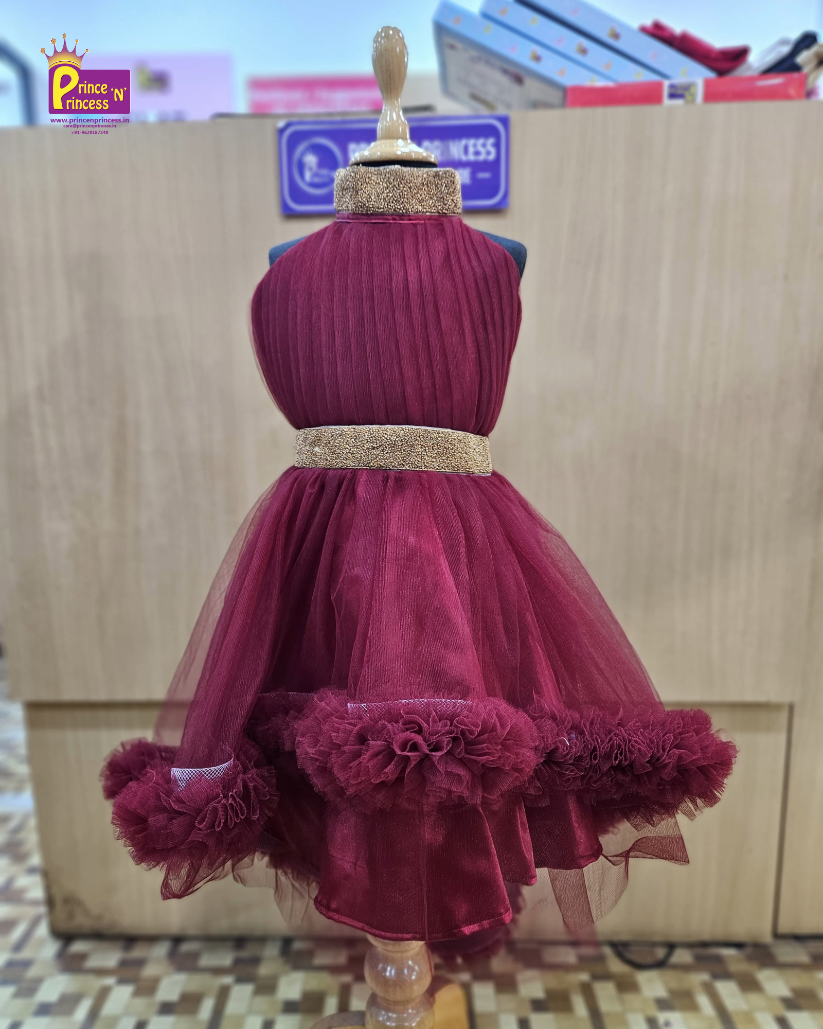 Kids Maroon Colour  Birthday Frock  BG185 - Prince N Princess