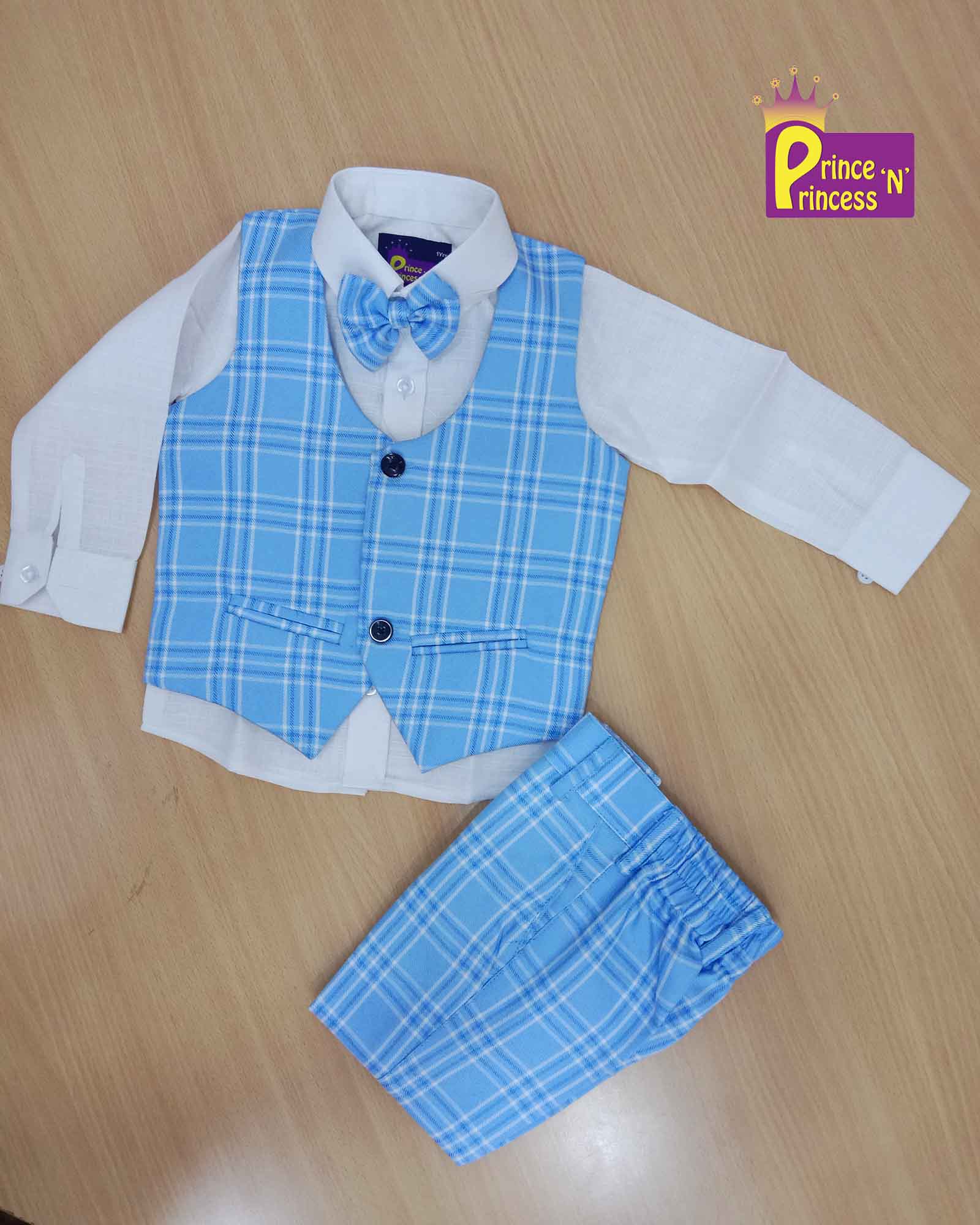 Boys Blue Overcoat, White shirt With Bow And Pant KB002-1 Prince N Princess