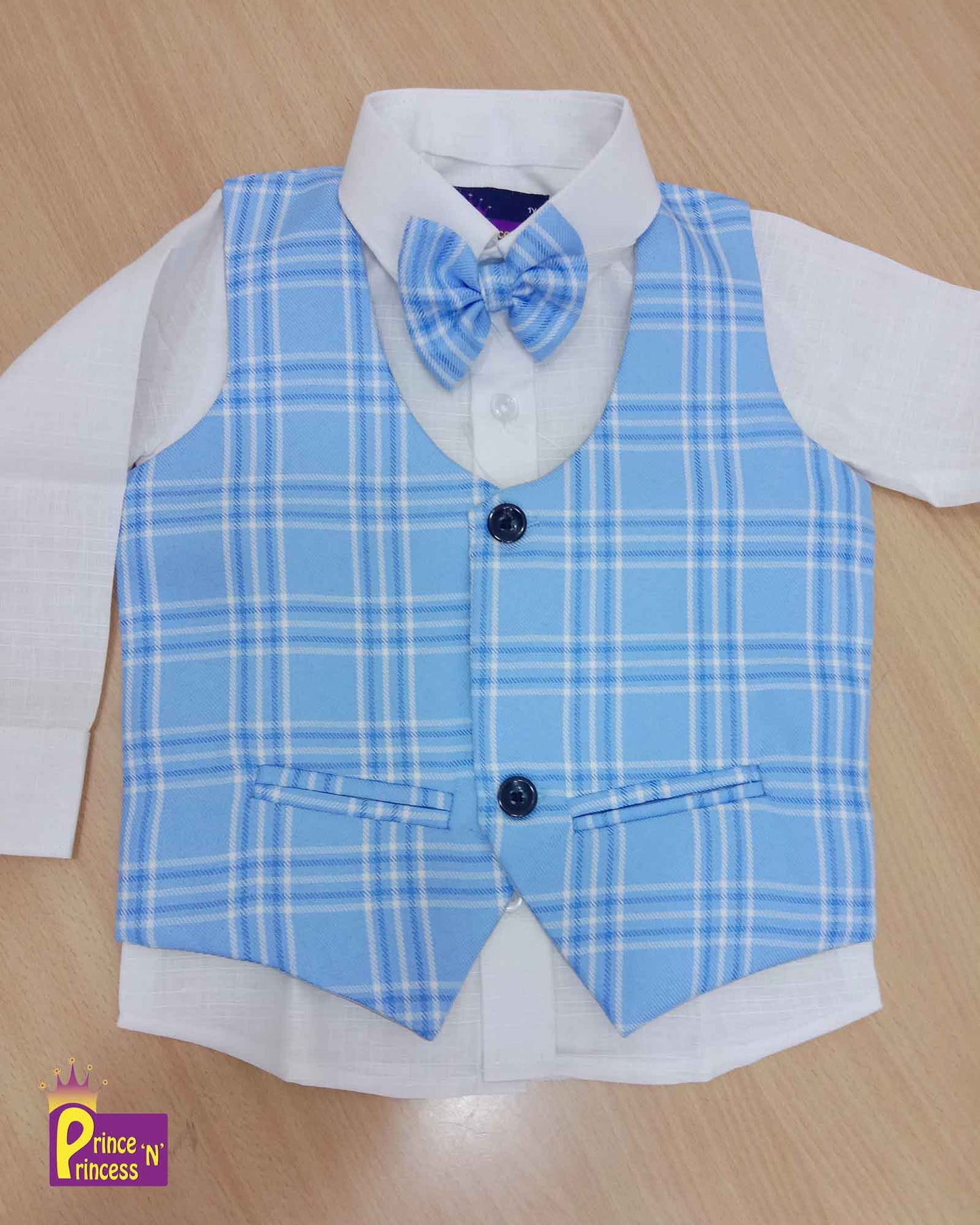 Boys Blue Overcoat, White shirt With Bow And Pant KB002-1