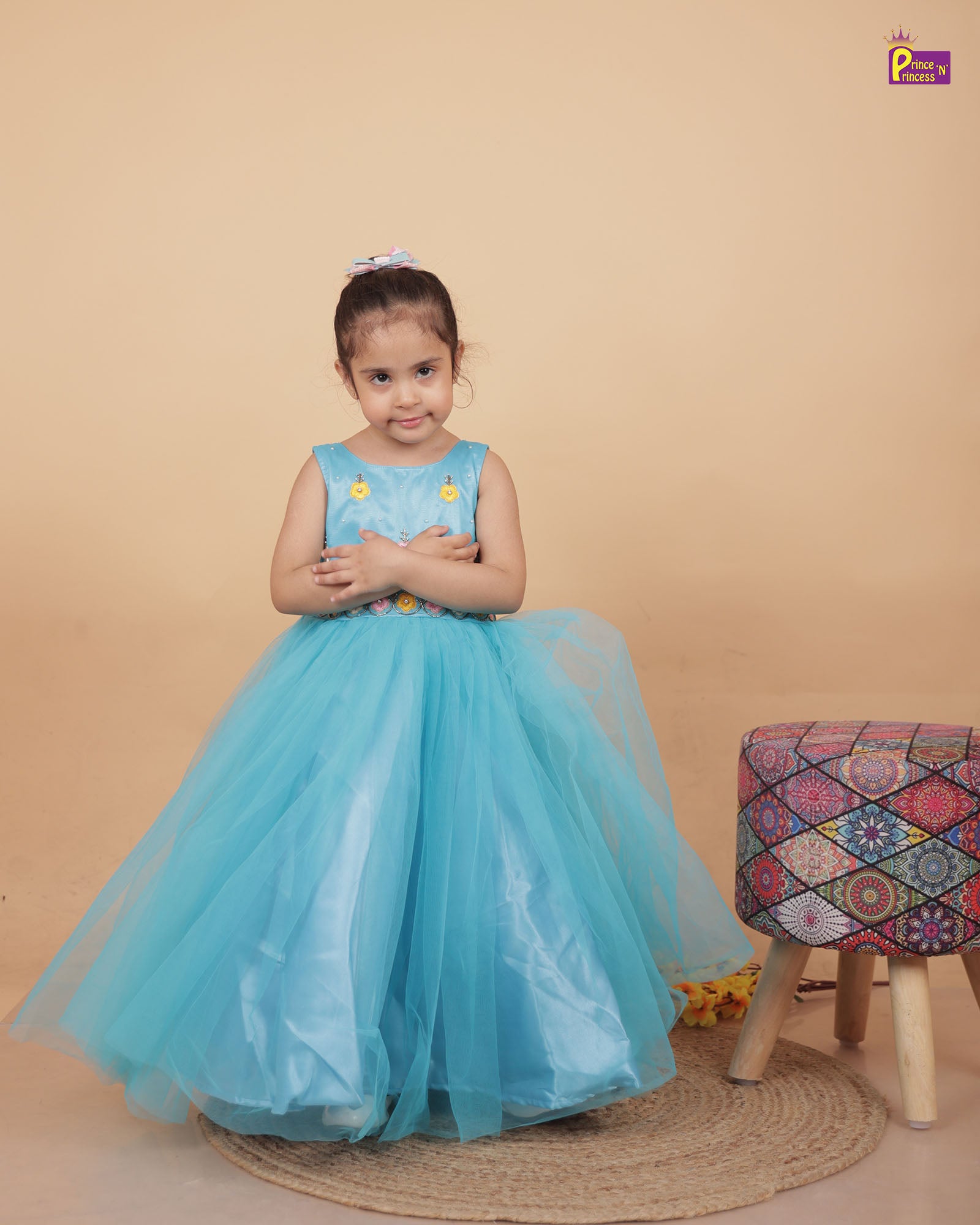 Kids Blue Aari work Prince N Princess  Birthday Gown WGF035