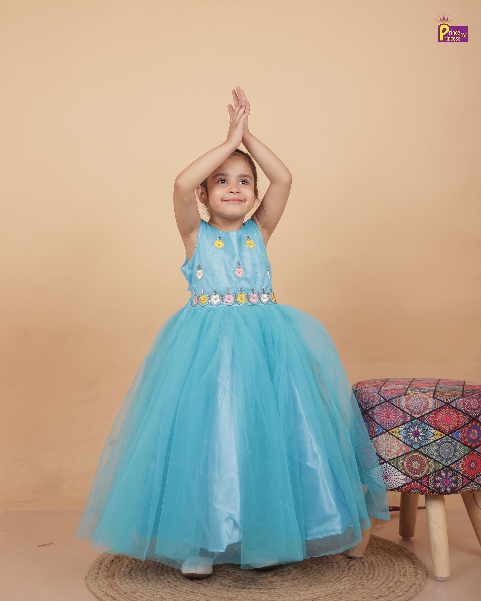Kids Blue Aari work Prince N Princess  Birthday Gown WGF035