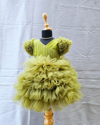 Kids Olive Green Birthday Frock  BG196 Prince N Princess