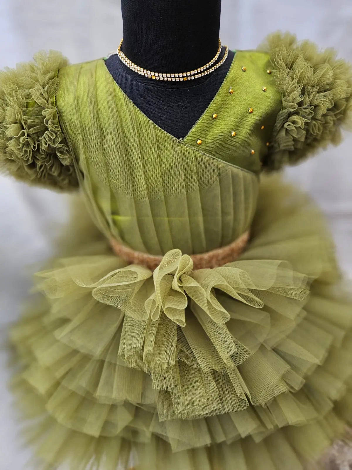 Olive Green Kids Birthday Frock BG196