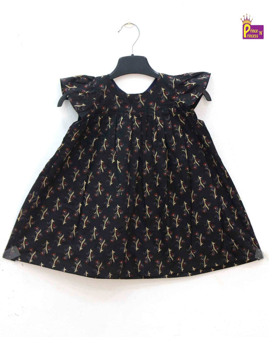 Kids Black Floral Cotton Frock  CF316