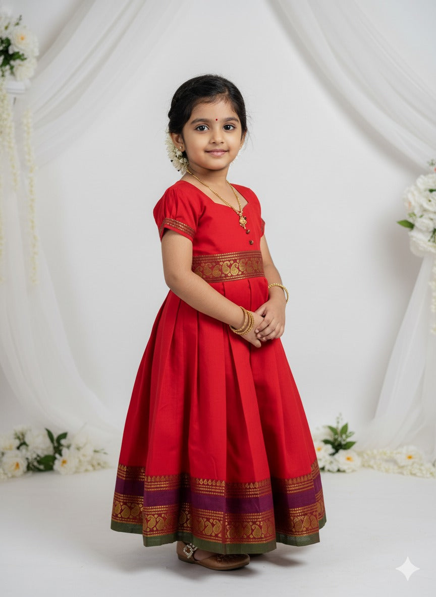 Kids Red Chettinad Cotton Gown PG618