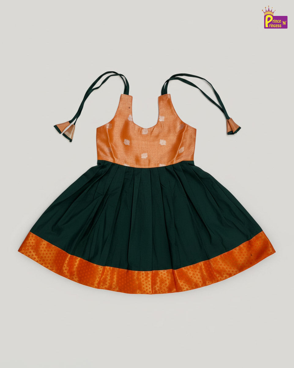 New Born Raw Silk Frock Orange with Green LF1733