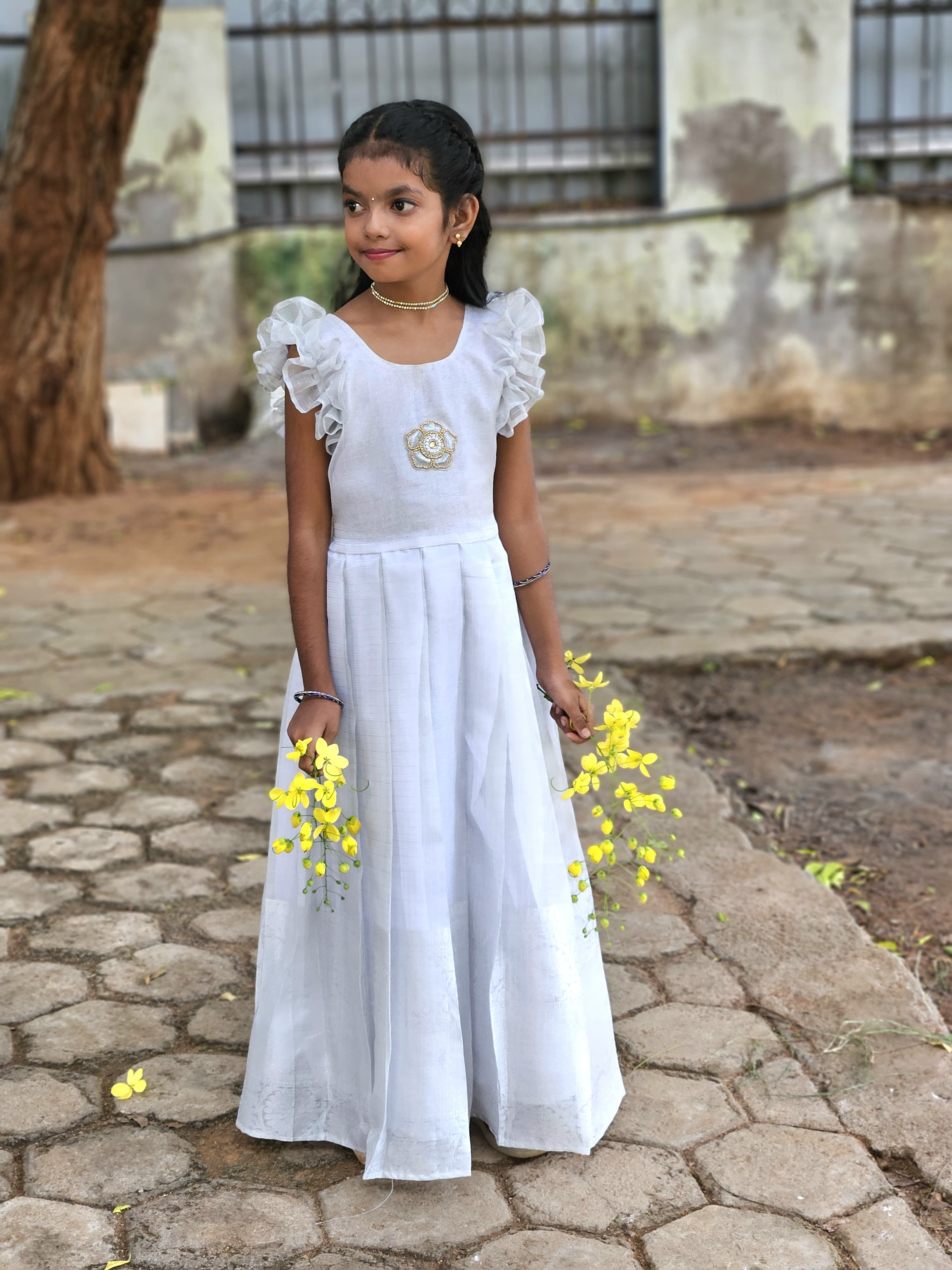 Traditional Silver Long gown PG456