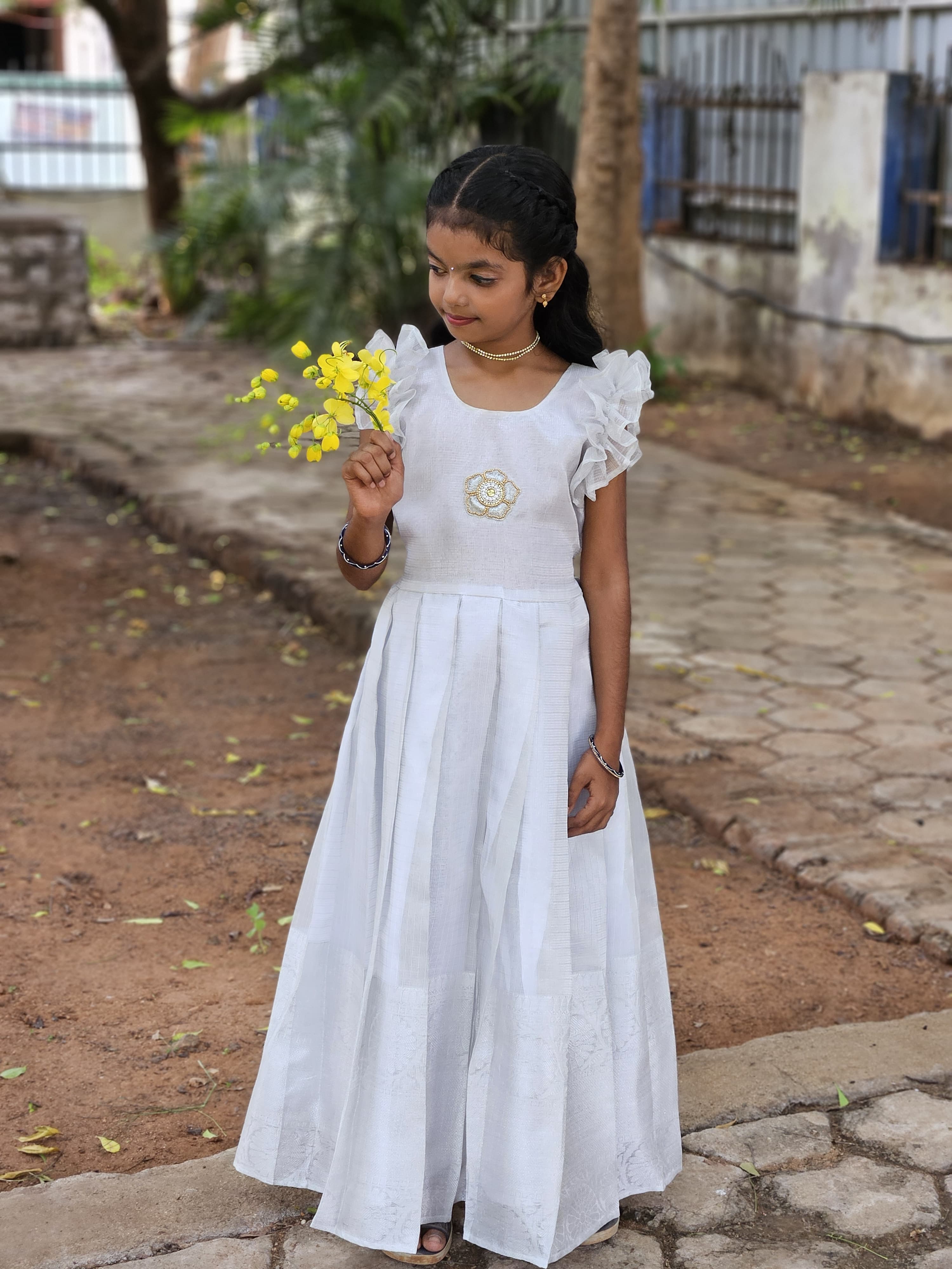 Traditional Silver Long gown PG456