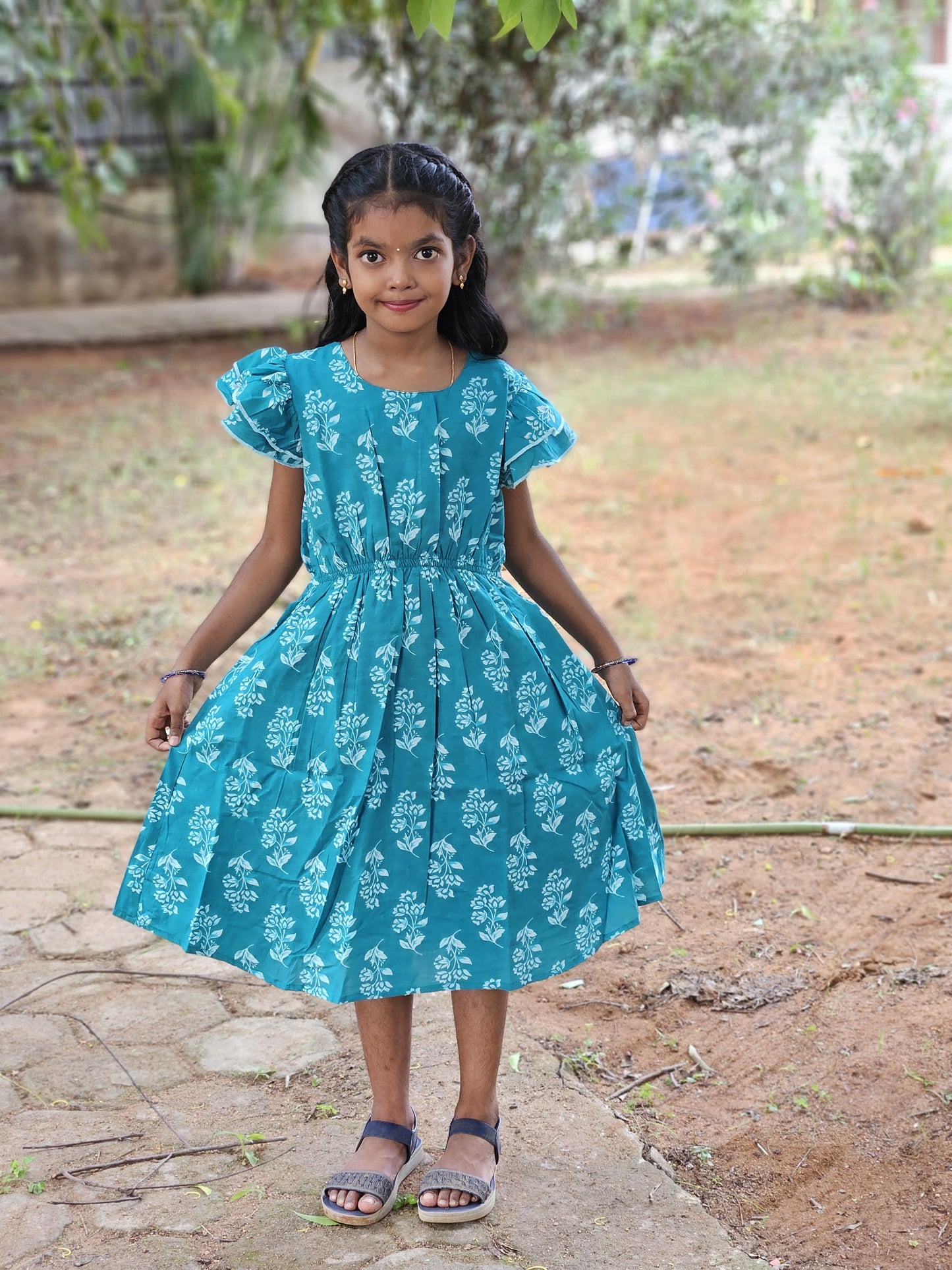 Kids Rama blue Cotton Frock CF291