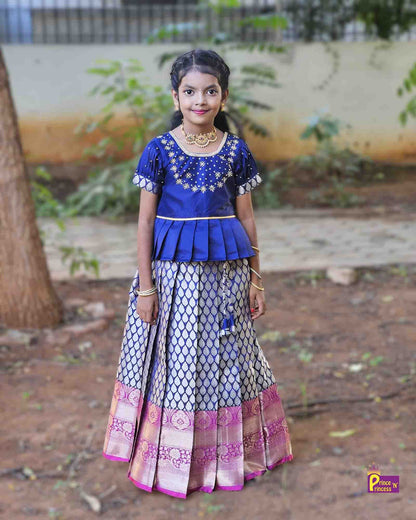 Kids Neavy Blue Traditional AARI Work pattu Pavadai PPP1544