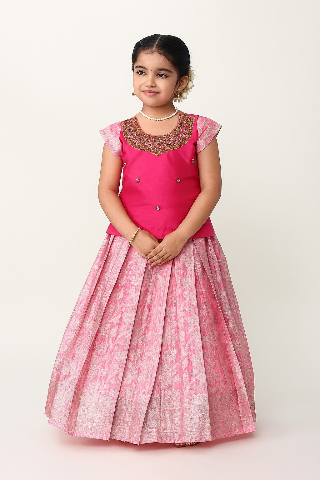 Prince N Princess Pink with Pink AARI Work pattu Pavadai PPP1715