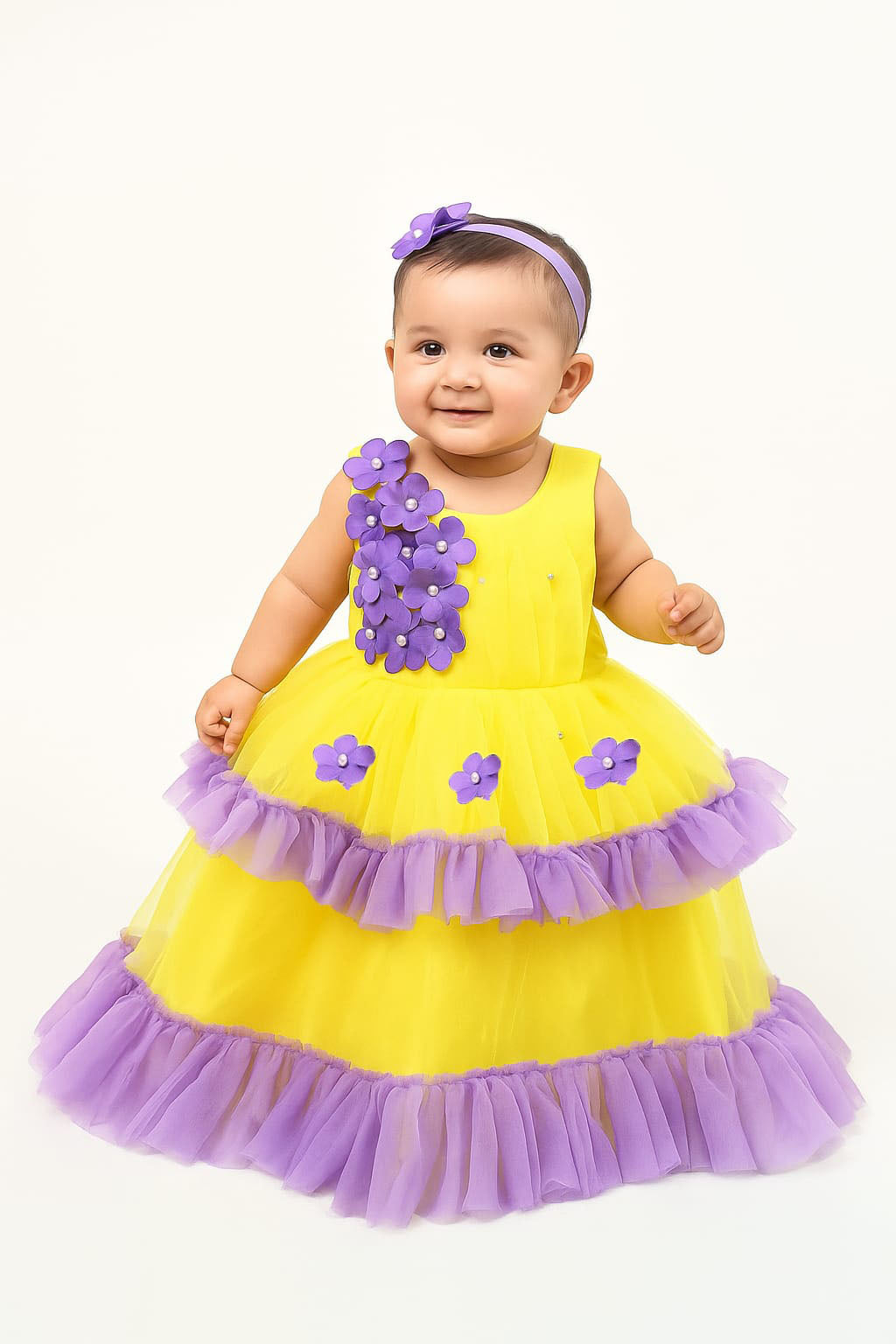 Yellow With purple Girls Party Gown BG163