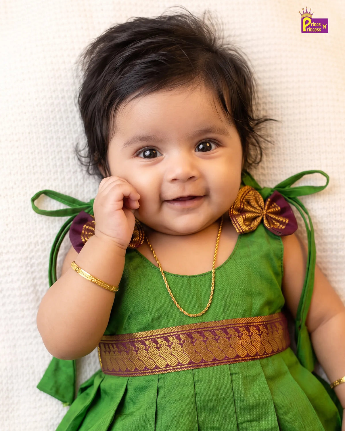 Newborn Baby Girl Green Kalyani Cotton Zari Frock LF2061