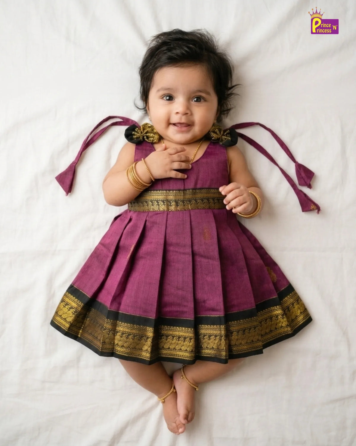 Newborn Kalyani Cotton Traditional Dress - Mauve Dark Green Zari Frock  LF2063