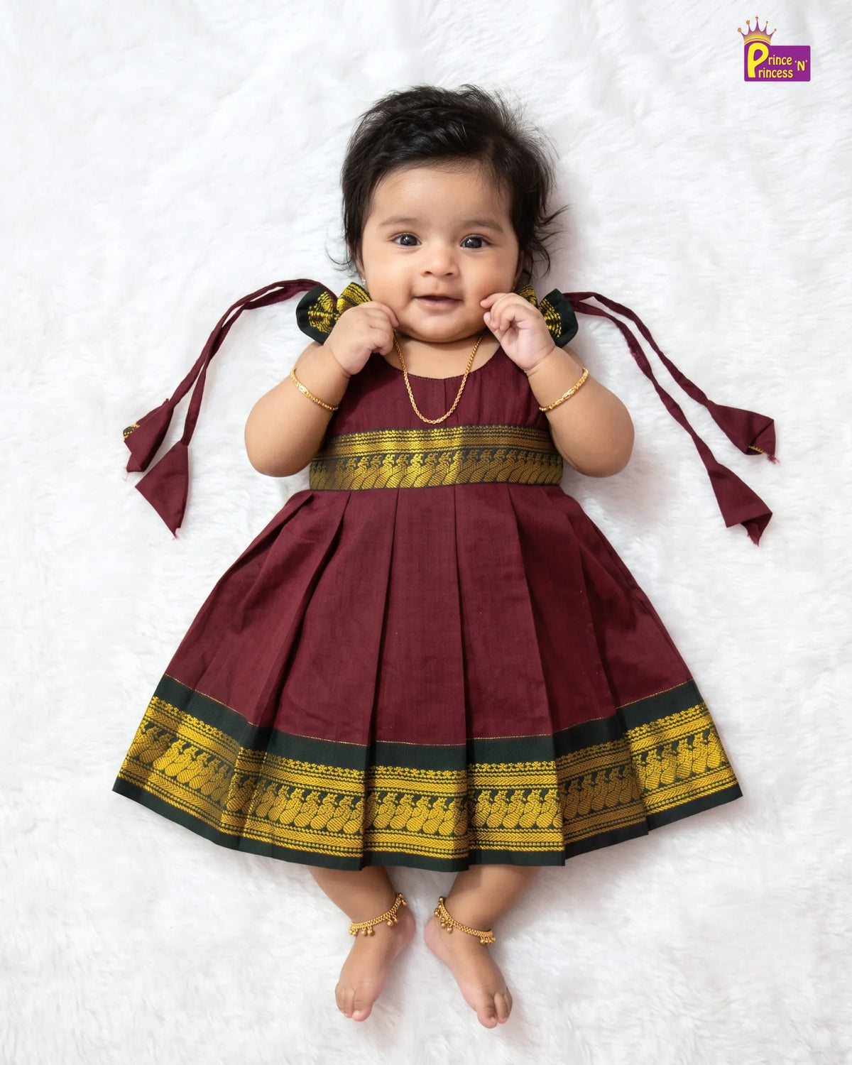 Newborn Baby Girl Deep Maroon Kalyani Cotton Zari Frock LF2062