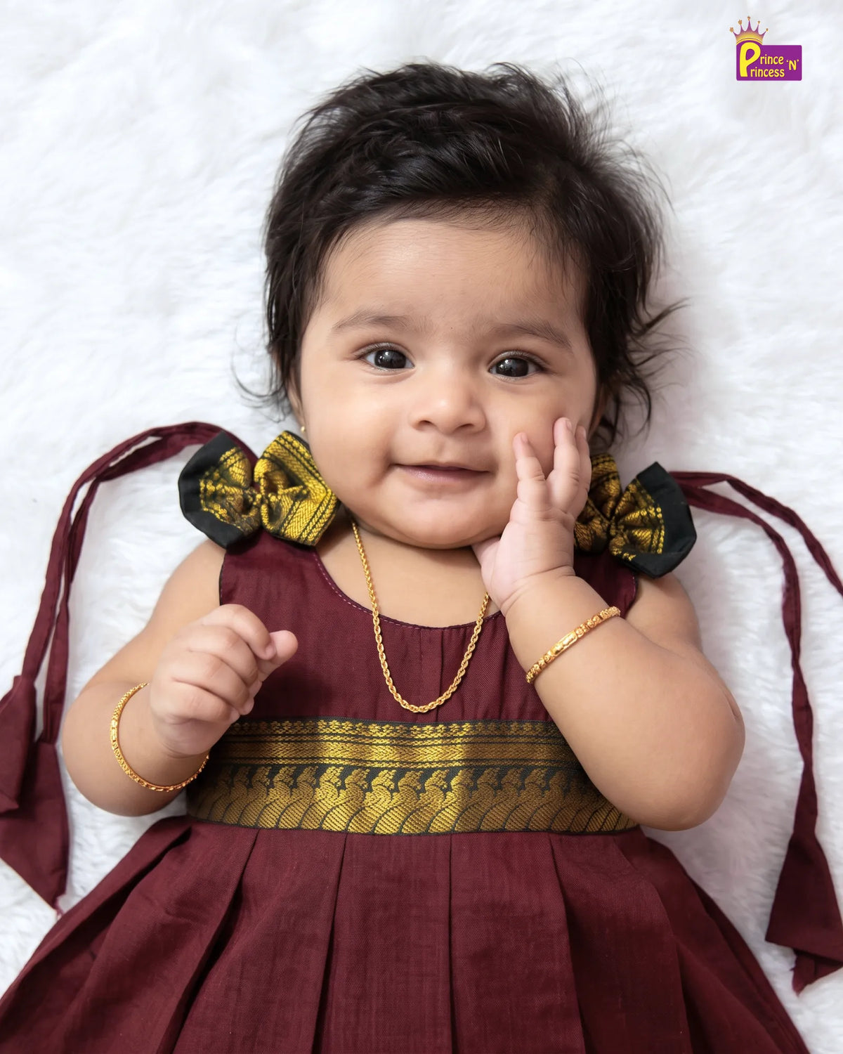 Newborn Baby Girl Deep Maroon Kalyani Cotton Zari Frock LF2062