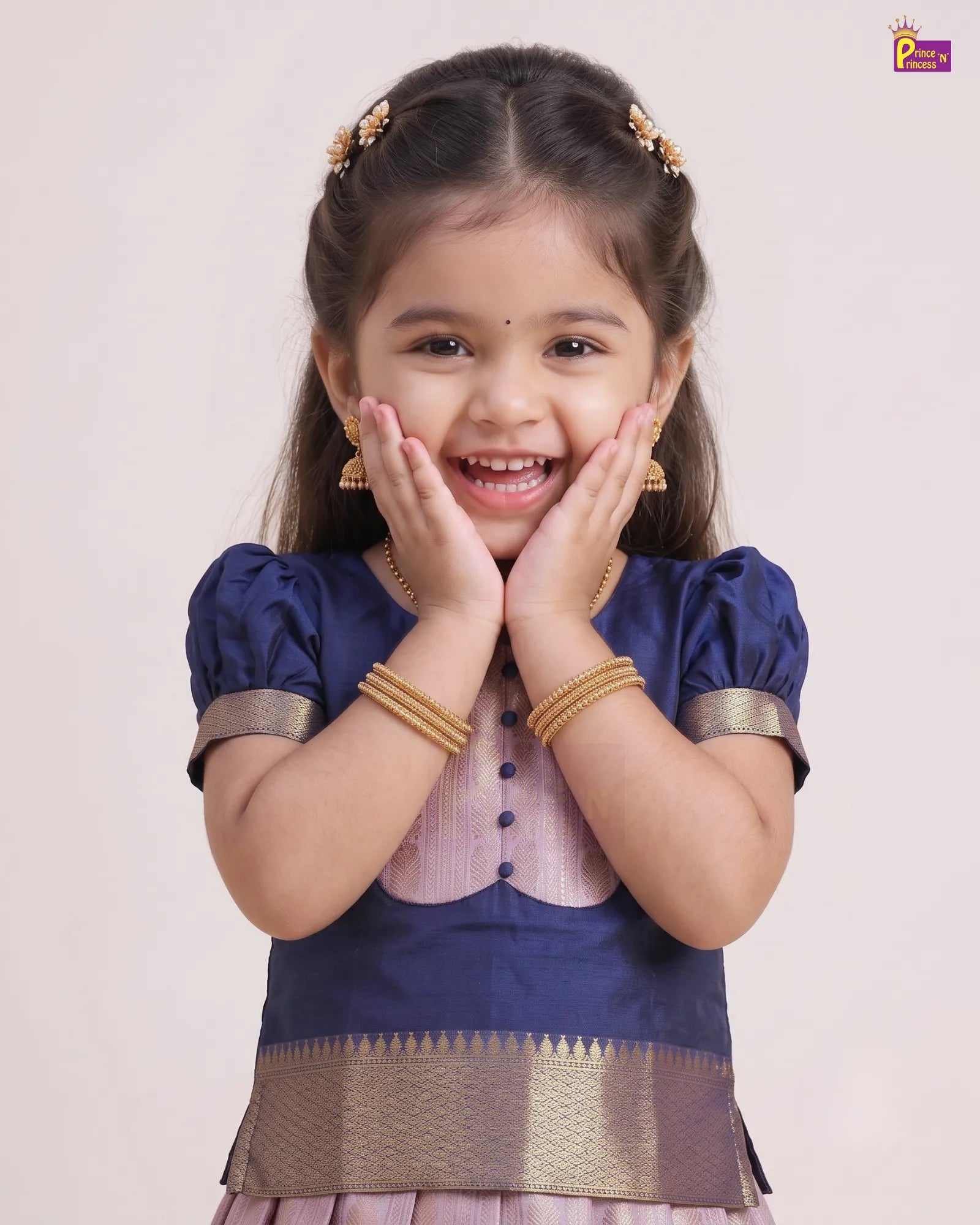 Heart Yoke Pattu Pavadai for Girls | Navy Blue lavender PPP2126