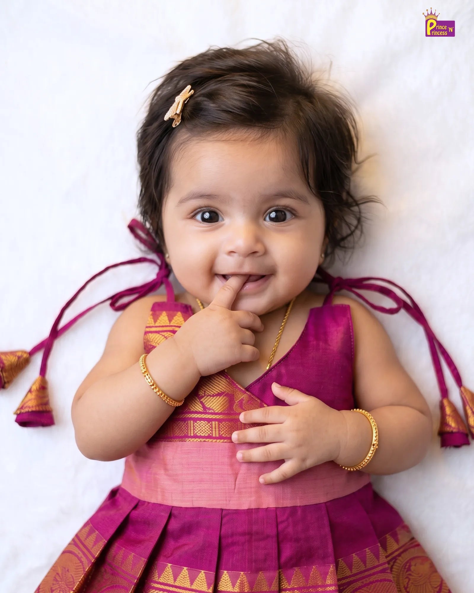 Magenta Rose Pink Chettinad Cotton Pattu Frock + Hairband | Baby Girl Traditional Frock LF2040
