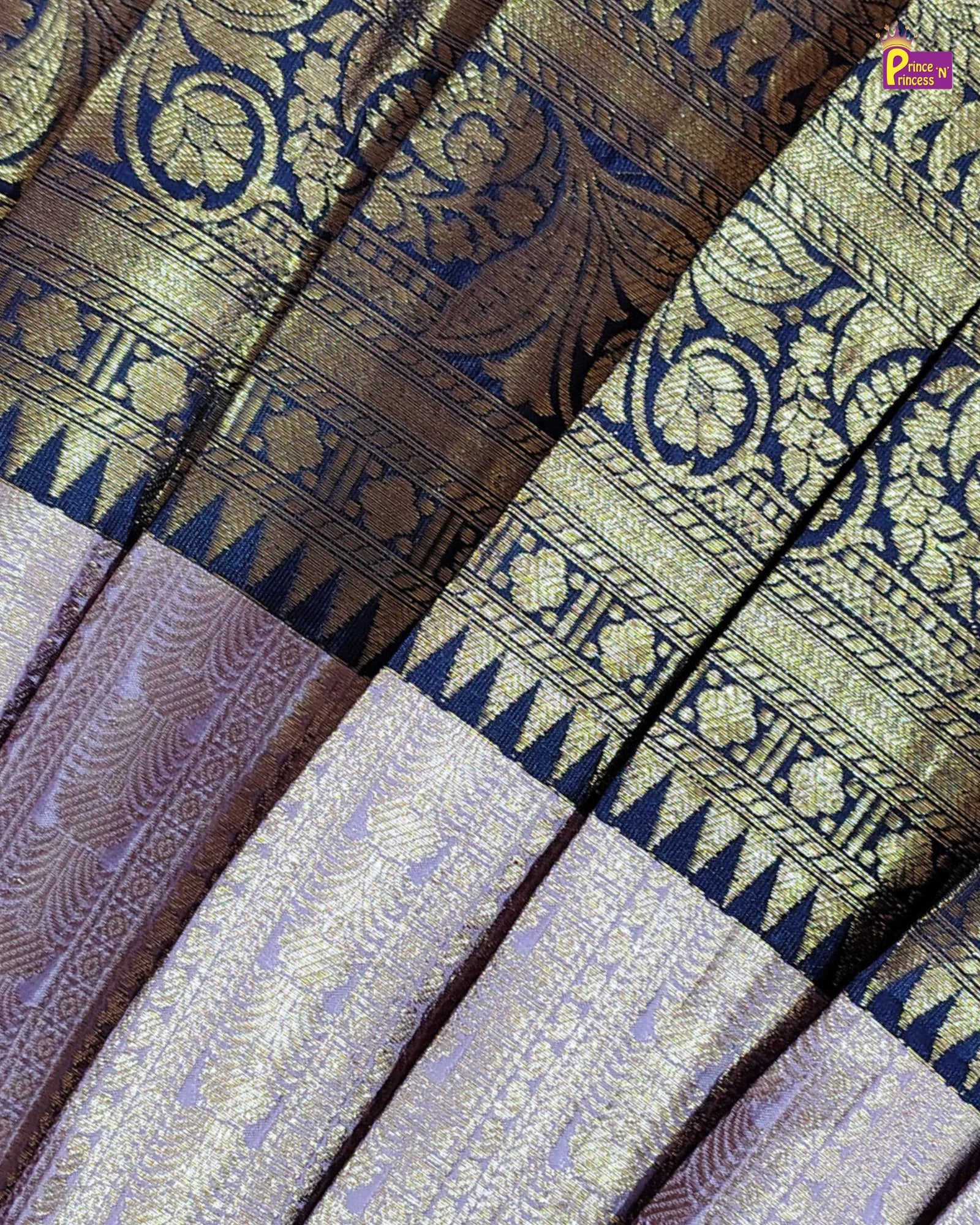 Heart Yoke Pattu Pavadai for Girls | Navy Blue lavender PPP2126