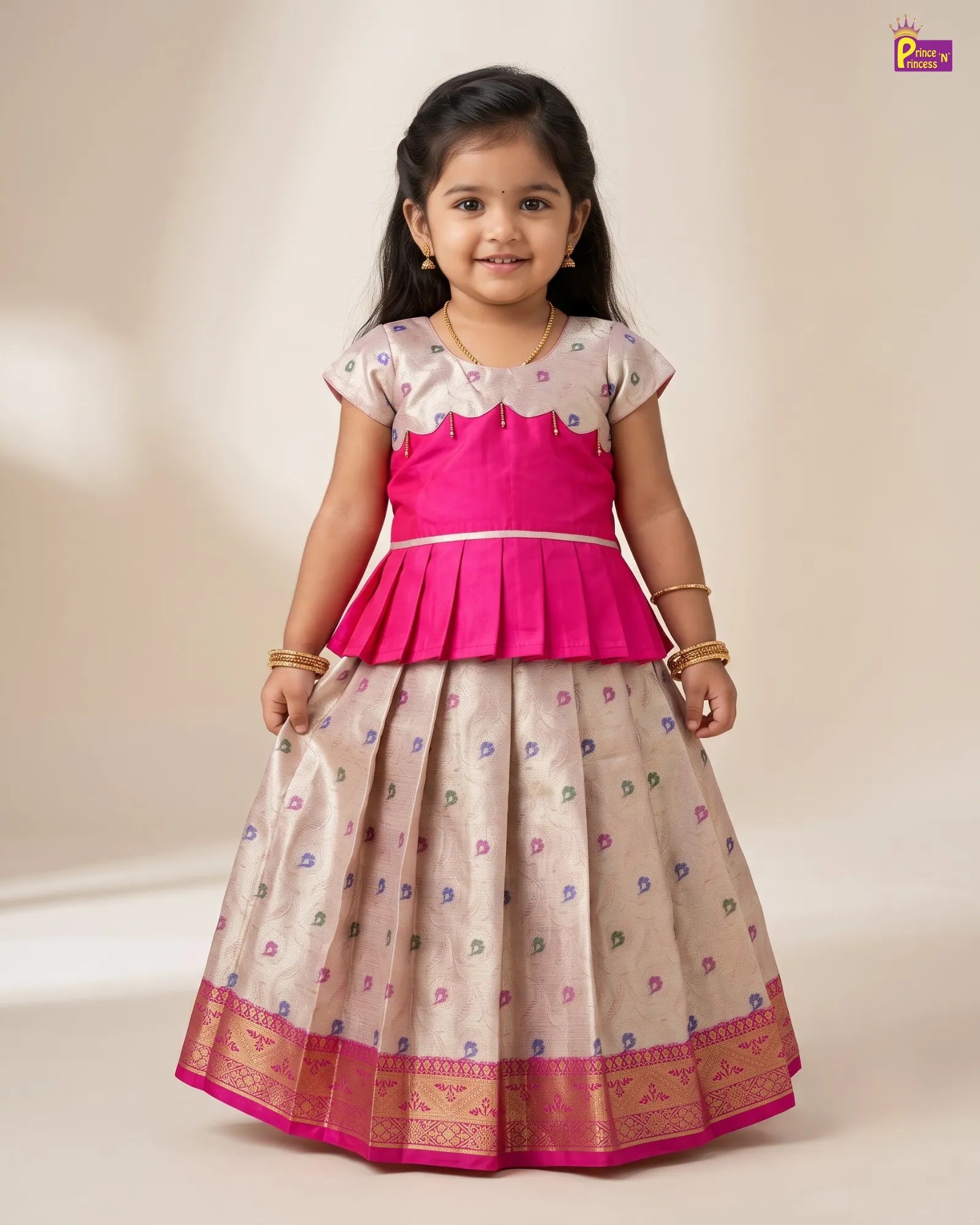 Pattu Pavadai for girls in a beautiful pink and peach combination PPP1531_1