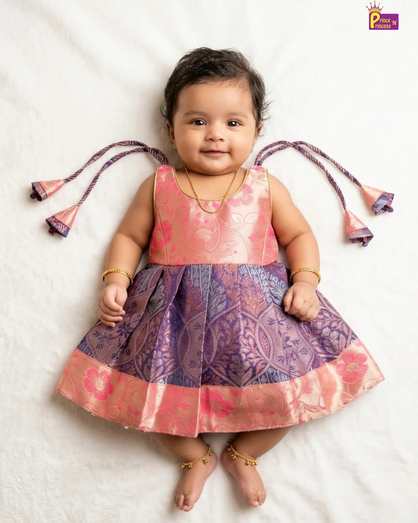 Baby Girl Blue Banarasi Silk Pattu Frock For Rice Ceremony & Naming Dress Newborn - LF1871 for kids festival wear
