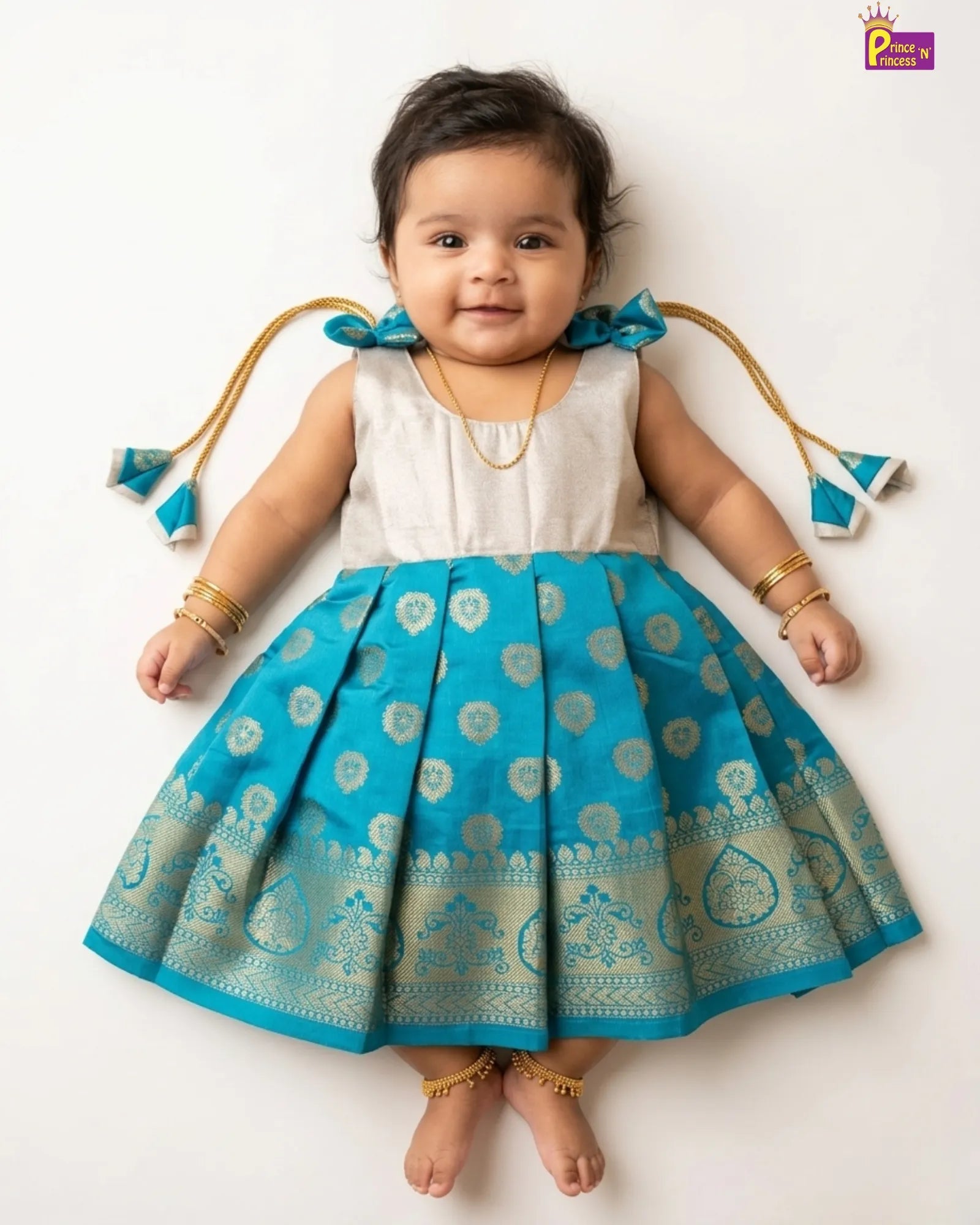 Baby Girl Blue Silk Pattu Frock – Newborn Naming Ceremony Dress LF1827 for kids festival wear