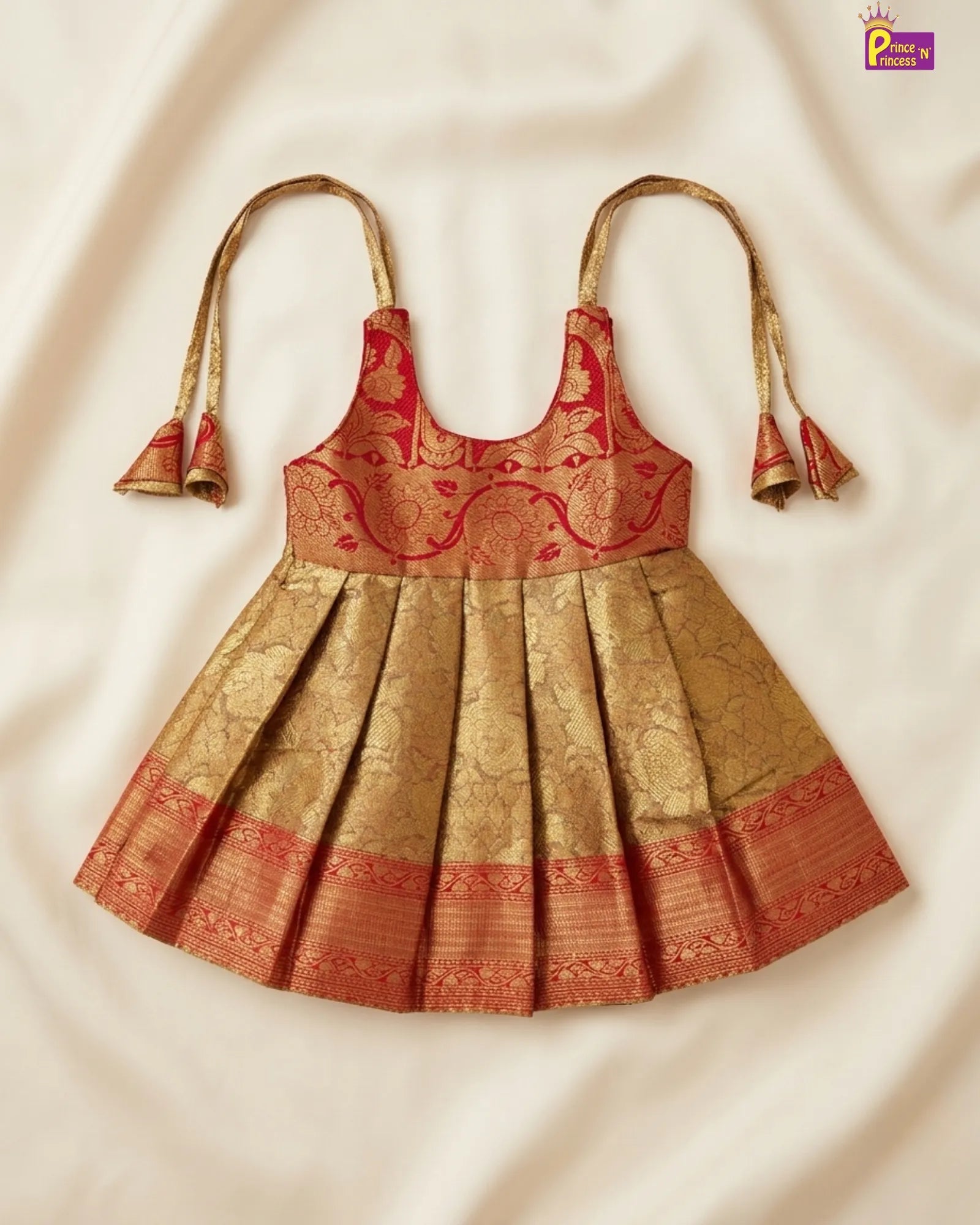 Baby Girl Golden Banarasi Silk Pattu Frock - Elegent Festive look Dress LF1847 for kids festival wear