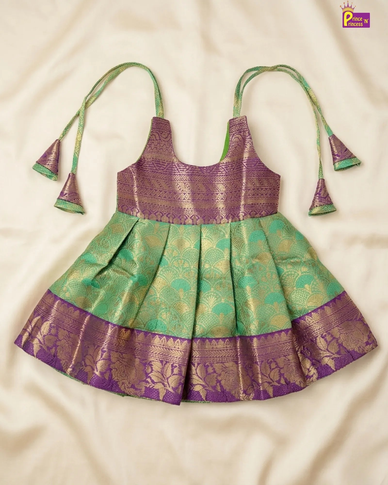 Baby Girl Green Blue Banarasi Silk Pattu Frock - LF1857 for kids festival wear