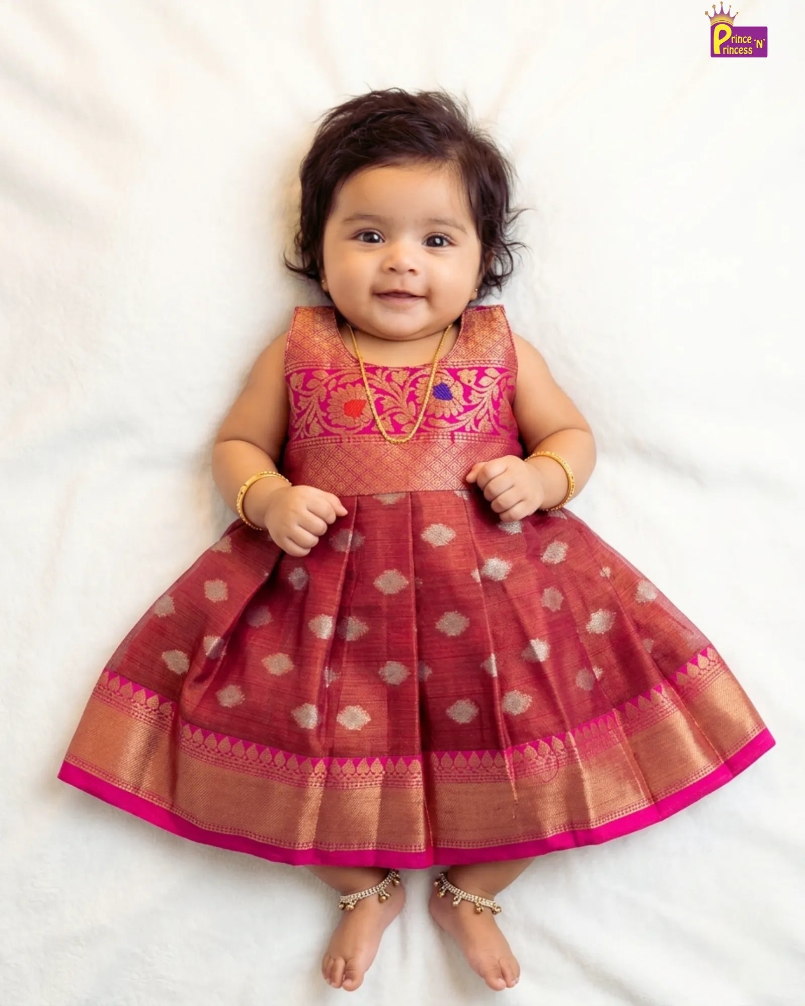 Baby Girl Pink Tissue Silk Pattu Frock – Newborn Dress LF1841 for kids festival wear