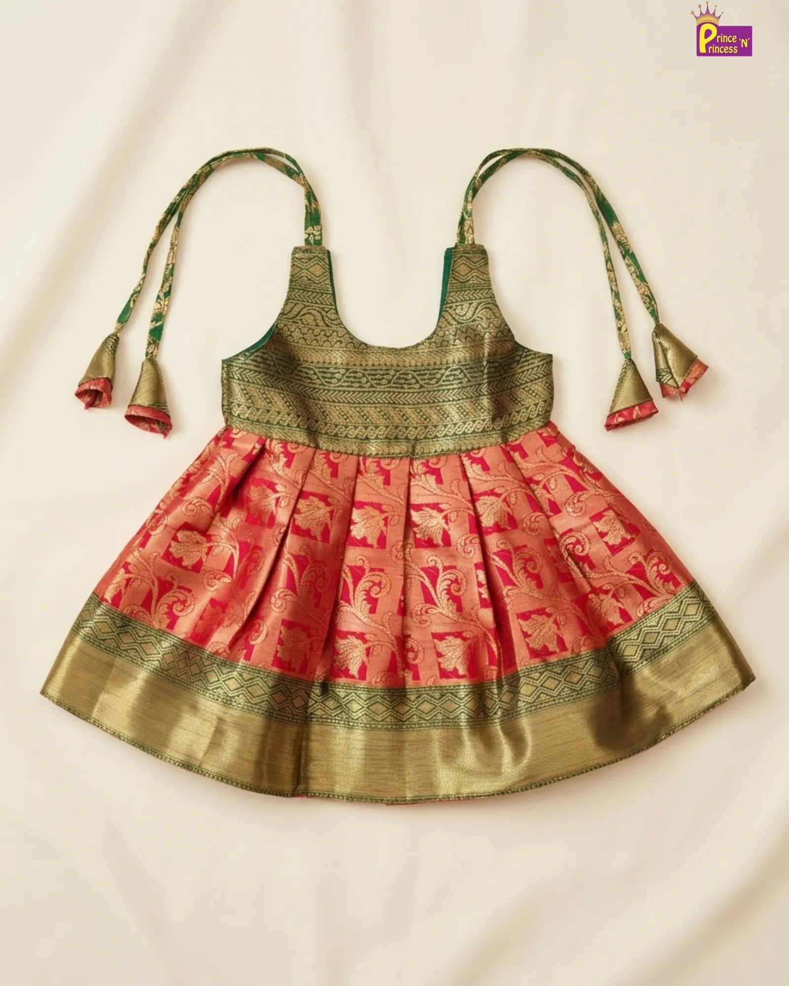 Baby Girl Red Banarasi Silk Pattu Frock - Elegent Festive look Dress LF1818 for kids festival wear