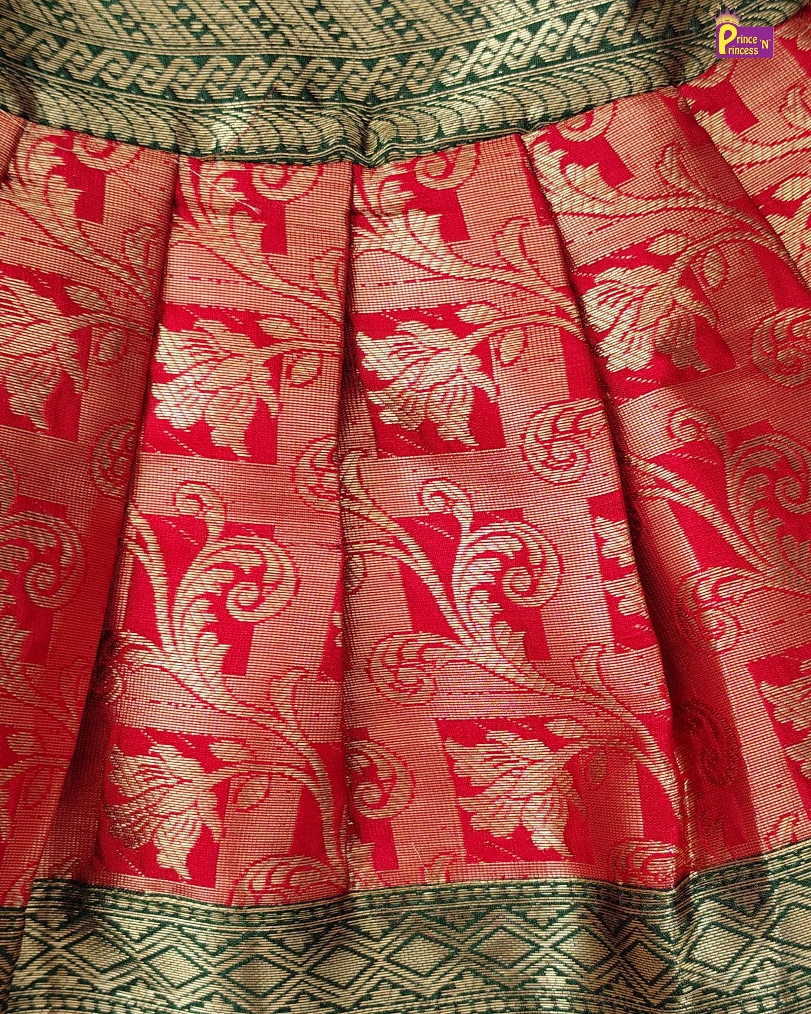 Baby Girl Red Banarasi Silk Pattu Frock - Elegent Festive look Dress LF1818 for kids festival wear