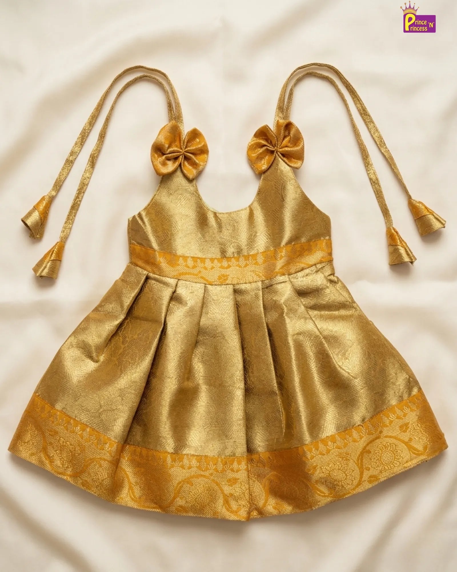 Baby Girl Yellow Banarasi Silk Pattu Frock For Rice Ceremony & Naming Dress Newborn - LF1879 for kids festival wear