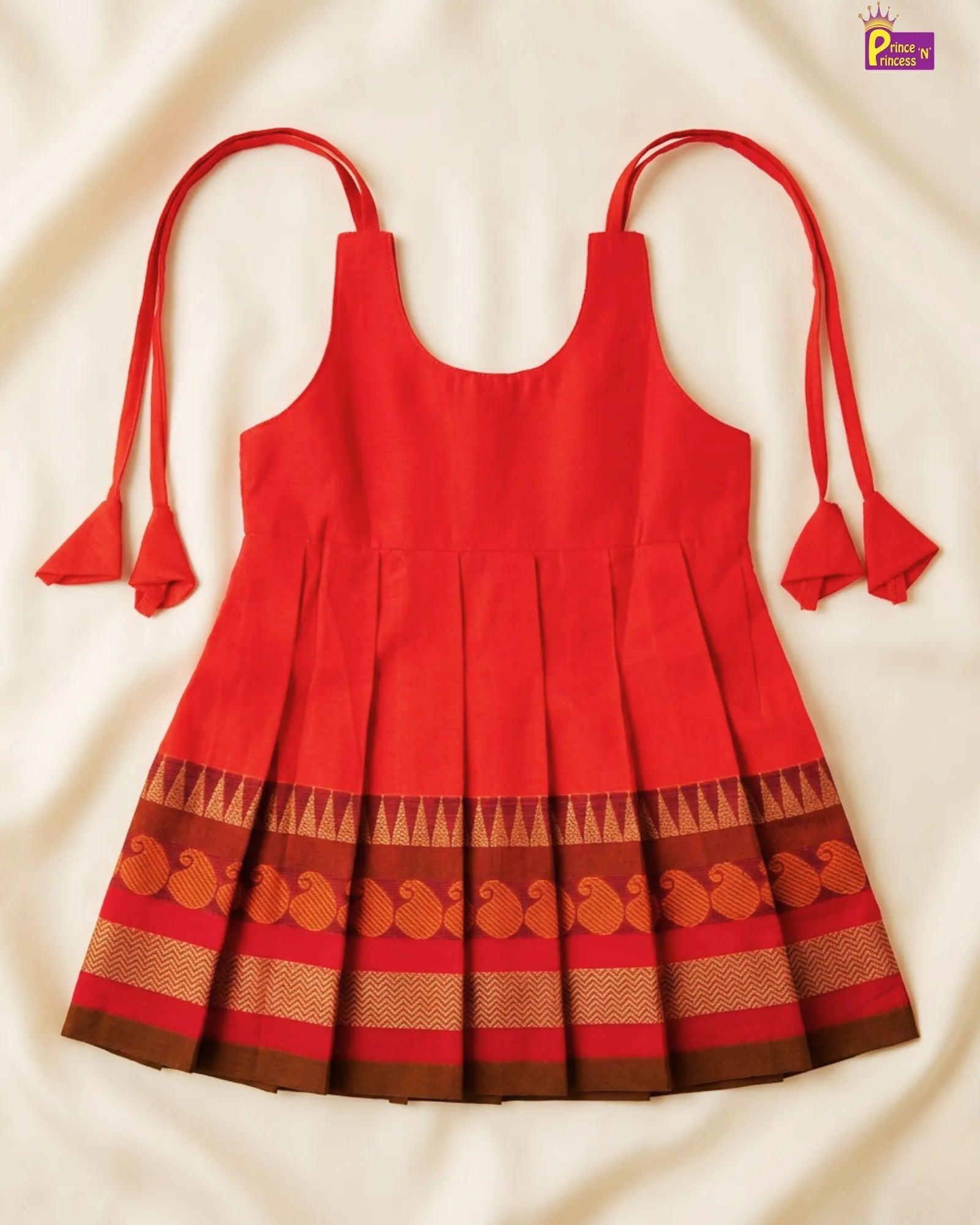 Baby Girls Traditional Orange Chettinad Cotton Dress LF1829 for kids festival wear